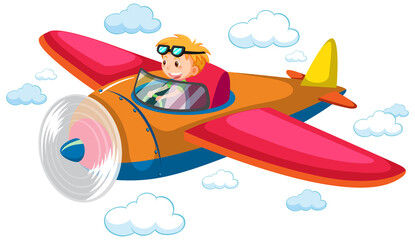 Boy flying airplane on the sky