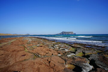 moss rock beach and clear water