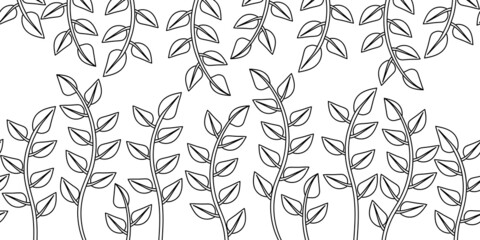 Seamless border. Vector branches and leaves, sprout growing.
