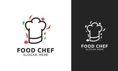 Chef hat logo design with spice vector for restaurant and catering identity