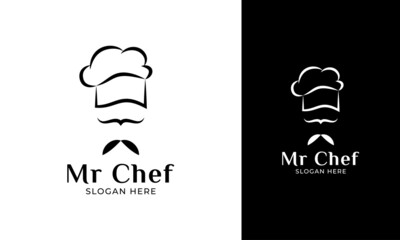 Master chef logo with mustache and necktie icon for restaurant identity