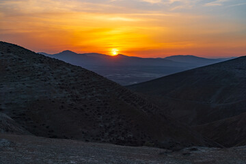 View of the mountain range at sunset