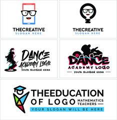 Geeks, music dance and education logo illustrations vector. Isolated on white background
