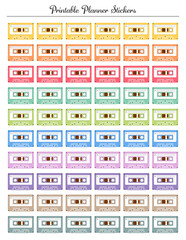 Retro cassette. Printable planner colored stickers.