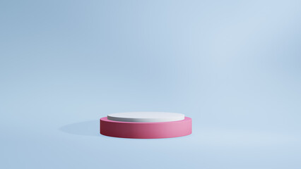 Abstract background pink and white podium 3d on blue background ,3d rendered illustration