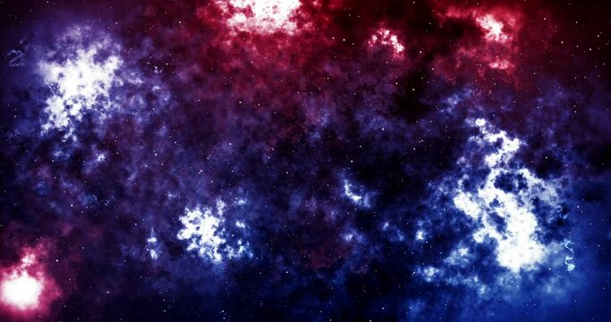 Traveling through star fields in space. Deep Space Nebula Loop background with glowing star and plasma. 4K 3D seamless looping camera flying through clouds and star fields in outer space like heaven.