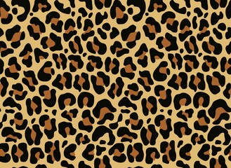 leopard print seamless trendy pattern on a yellow background, vector texture for printing clothes, fabrics.