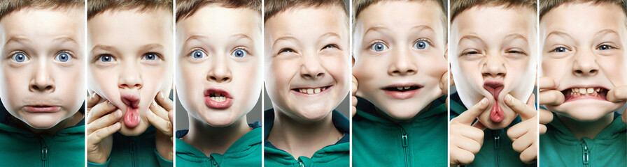 Funny boy different faces. funny child collage