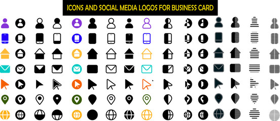 icons and social media logos set for business Card, vector illustrator 