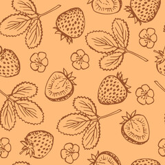 Seamless pattern with strawberry. Hand drawn illustration converted to vector.