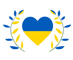 Fototapeta na wymiar Ukraine Flag Heart And Tree Leaves Emblem National Europe Abstract Symbol Vector illustration Design