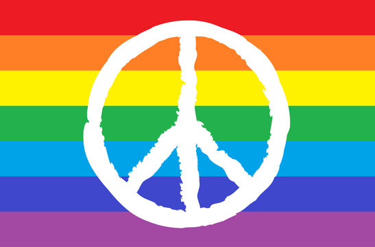rainbow colors flag with white peace sign