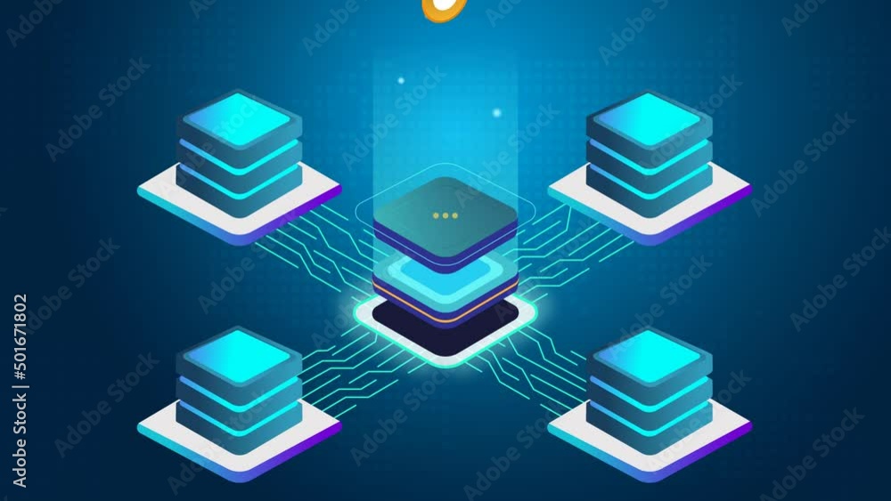 Poster abstract blockchain animation of terra luna digital virtual currency mining rig process in digital c