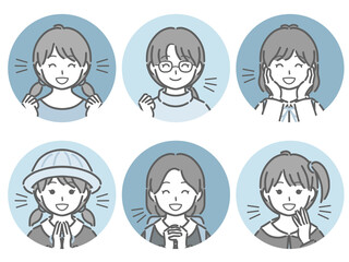 喜ぶ小学生女子の丸アイコンセット