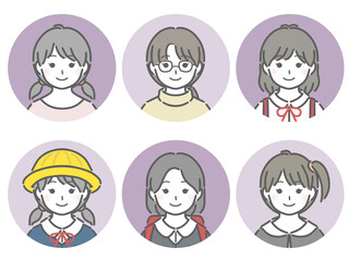 女の子の丸アイコンセット