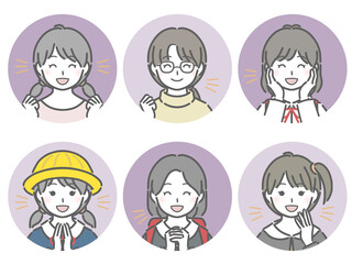 喜ぶ女の子の丸アイコンセット