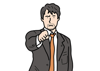 拳を握りしめている、スーツ姿の男性。