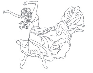 beautiful dancing girl illustration, pose sketch line art