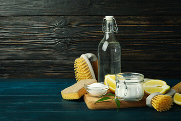 Concept of household cleaners, space for text