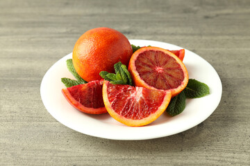 Concept of citrus with red orange, close up