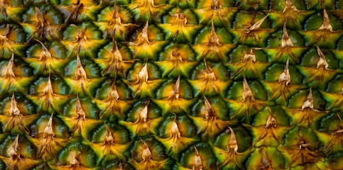 Foto op Plexiglas Pineapple texture. Pineapple skin close up, tropical pattern with copy space. Patterned fruits banner. © Volodymyr