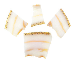 Pieces of salted pork fat isolated on white background.