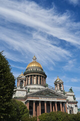 Saint Isaac's cathedral scenic spring season view . Majestic St Petersburg city architecture, famous landmark and popular touristic place