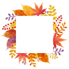 秋の植物の葉っぱのベクターイラストフレーム背景(水彩,落ち葉,葉,木の葉,card.holiday,art,greeting)