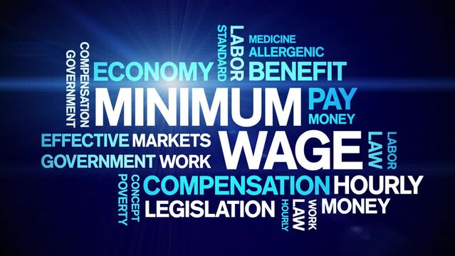 Minimum Wage Animated tag word cloud;text design animation kinetic typography seamless loop.