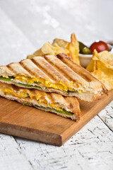 Chicken sandwich, Ukrainian cuisine. Photo of food on a white background