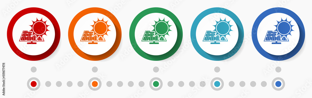 Leinwandbilder photovoltaic power concept vector icon set, infographic template, flat design circle colorful web bu