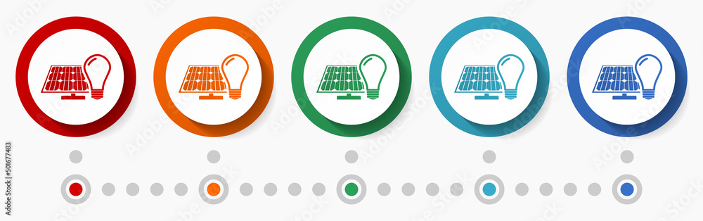 Poster solar, photovoltaic energy concept vector icon set, infographic template, flat design circle colorfu