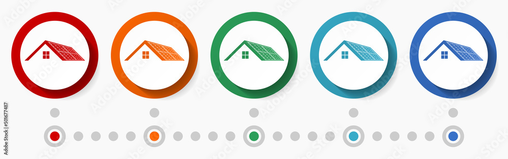 Poster solar, photovoltaic energy concept vector icon set, infographic template, flat design circle colorfu