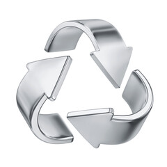 Silver recycling symbol, recycle icon isolated on white. Clippinf path included