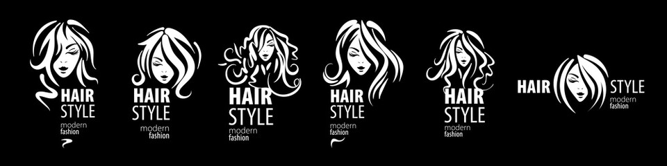 A set of vector illustrations of a womans hairstyle on a black background