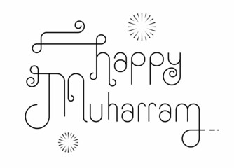 Happy muharram caption isolate don white background with some crackers sparkle vector image.