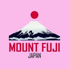 Mount Fuji with Snowy Mountain and Clouds and Sun/Flag Vector Japanese Traditional Illustration  - obrazy, fototapety, plakaty