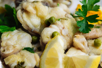 hake or monkfish, fresh fish in green sauce