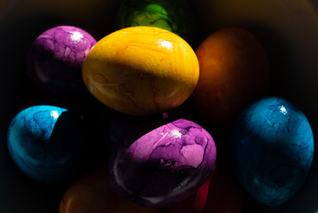 Easter eggs in strong light and shadow