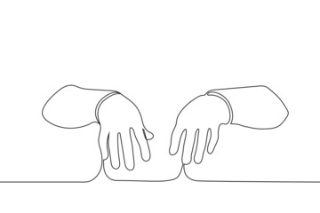human hands with spread fingers in a relaxed state - one line drawing vector. zombie hand concept, tired hands, sore joints (arthritis)