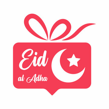 Eid al adha caption isolated on reminder box with gift ribbon graphic element vector image.