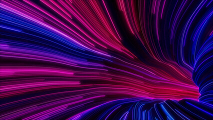 Colorful Neon Lights Tunnel with Purple, Blue and Pink Streaks. 3D Render.
