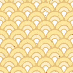 Seamless vector geometric pattern in Asian style with waves in yellow colors on a speckled background