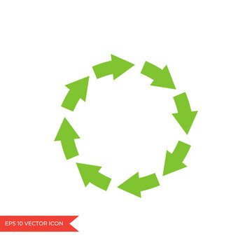 Recycle icon template with green arrows by circle. Rotation arrow