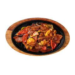 Isolated portion of asoan roast meat dish on white background