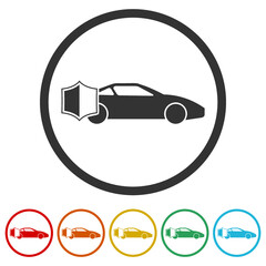 Car shield icon on white background. Set icons colorful