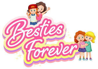 Bestie forever logo with kids in cartoon style