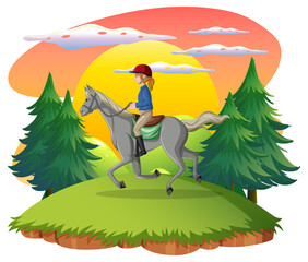 A girl riding on a horse at natural scene