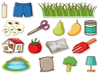 Sticker set of mixed daily objects