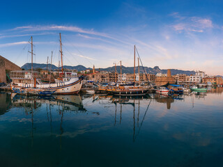 Fototapeta na wymiar Panorama of Kyrenia harbour. Kyrenia (Girne), Cyprus